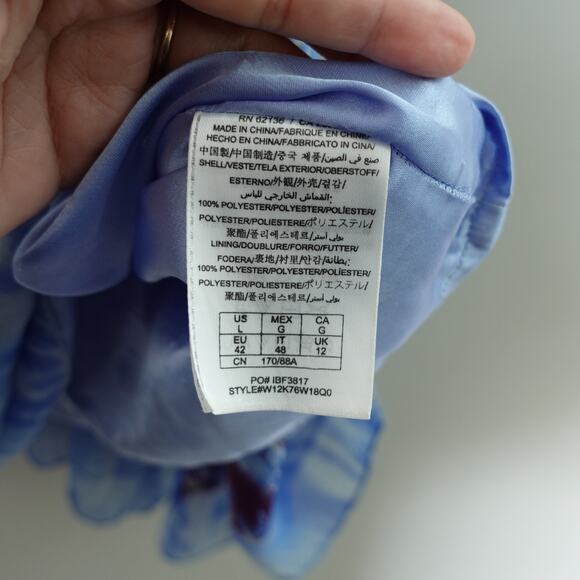 Guess Blue Multicolor Short Mini Boho Flutter Sleeve Blouson Dress Size Large - Picture 6 of 9